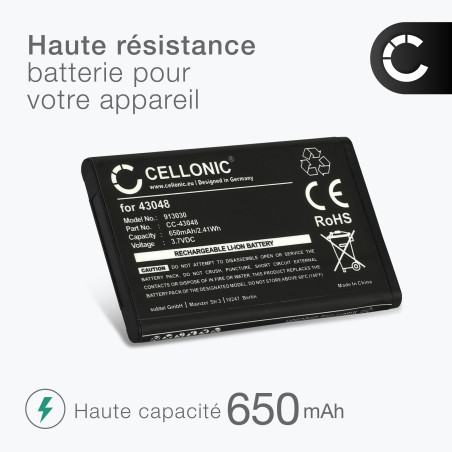 CELLONIC 1x Batterie pour Téléphone sans Fil Compatible avec Swissvoice Epure, L7, Epure fulleco Duo, C0487 - (650mAh, 3.7V)