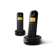 Philips D160 Téléphone Fixe sans Fil Duo - DECT Téléphone avec Grand Écran 1,6″ – Ligne Maison avec Mode ECO & Interphone - Noir