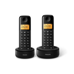Philips D160 Téléphone Fixe sans Fil Duo - DECT Téléphone avec Grand Écran 1,6″ – Ligne Maison avec Mode ECO & Interphone - Noir