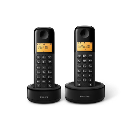 Philips D160 Téléphone Fixe sans Fil Duo - DECT Téléphone avec Grand Écran 1,6″ – Ligne Maison avec Mode ECO & Interphone - Noir