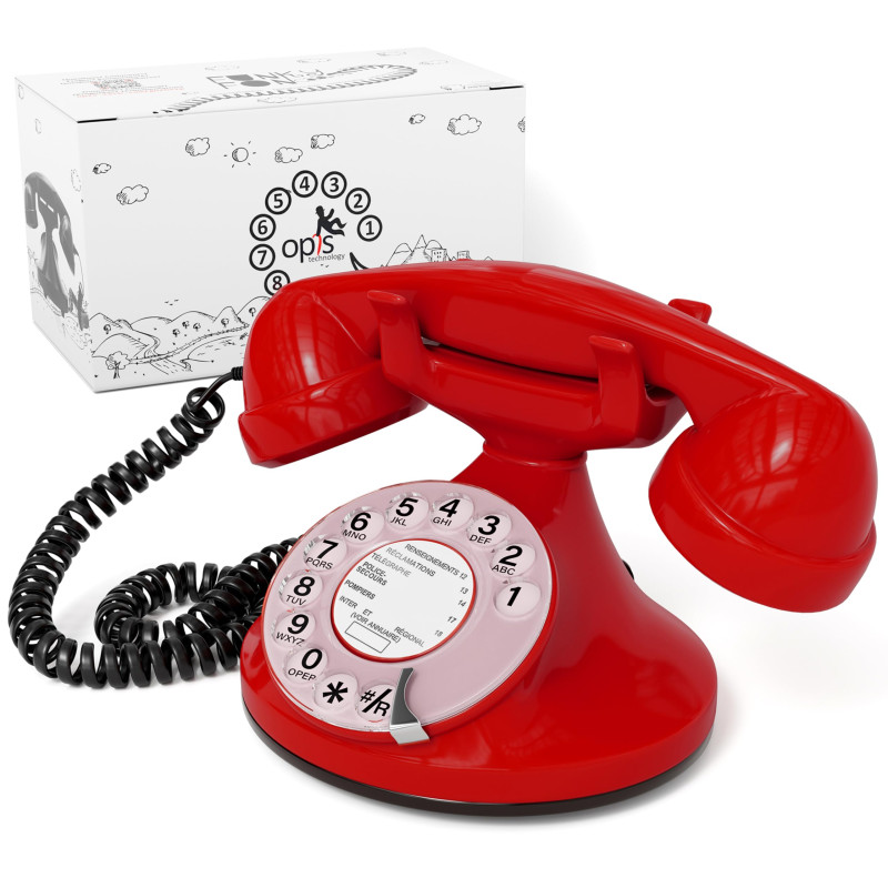 Opis Technology FunkyFon Cable : Téléphone rétro au Style des années 1920 avec Cadran Rotatif Rouge Opis Technology FunkyFon Cable : Téléphone rétro au Style des années 1920 avec Cadran Rotatif Rouge