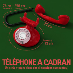 Opis Technology FunkyFon Cable : Téléphone rétro au Style des années 1920 avec Cadran Rotatif Rouge