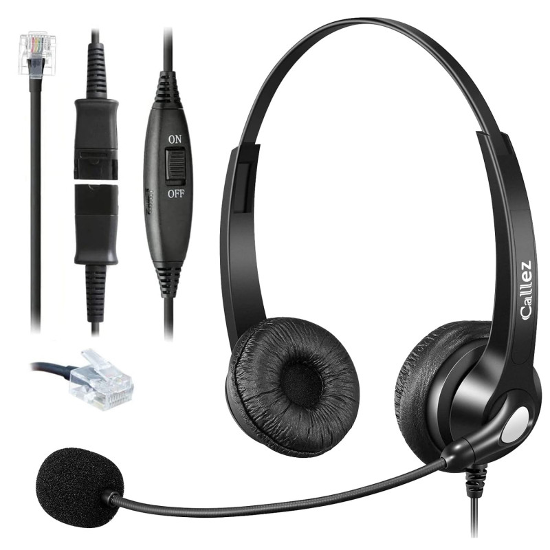 Callez RJ45 Casque Téléphone Fixe avec Micro Anti-Bruit & Quick Disconnect, Micro Casque Téléphonique Filaire Compatible avec Si Callez RJ45 Casque Téléphone Fixe avec Micro Anti-Bruit & Quick Disconnect, Micro Casque Téléphonique Filaire Compatible avec Si
