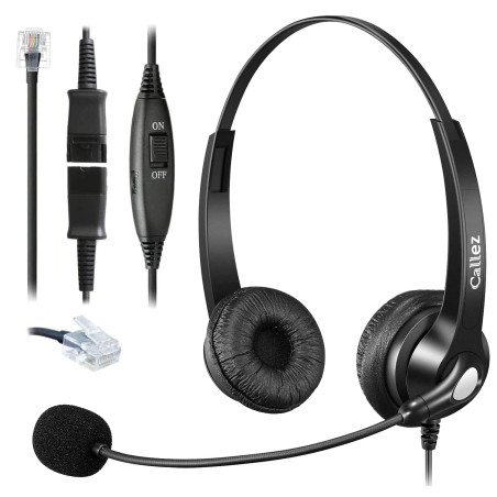 Callez RJ45 Casque Téléphone Fixe avec Micro Anti-Bruit & Quick Disconnect, Micro Casque Téléphonique Filaire Compatible avec Si