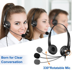 Callez RJ45 Casque Téléphone Fixe avec Micro Anti-Bruit & Quick Disconnect, Micro Casque Téléphonique Filaire Compatible avec Si