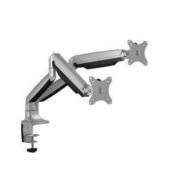 ICY BOX Support de Bureau pour Deux écrans jusqu'à 32" (81cm) Vesa, Guide-câble, Rotatif/inclinable, Ergonomique, argenté 60181