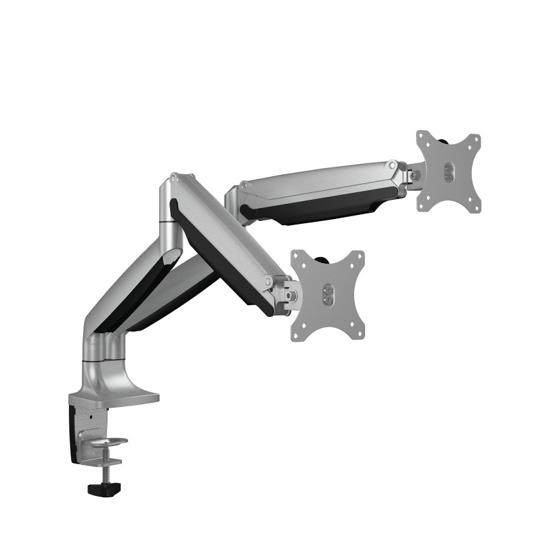 ICY BOX Support de Bureau pour Deux écrans jusqu'à 32" (81cm) Vesa, Guide-câble, Rotatif/inclinable, Ergonomique, argenté 60181 ICY BOX Support de Bureau pour Deux écrans jusqu'à 32" (81cm) Vesa, Guide-câble, Rotatif/inclinable, Ergonomique, argenté 60181