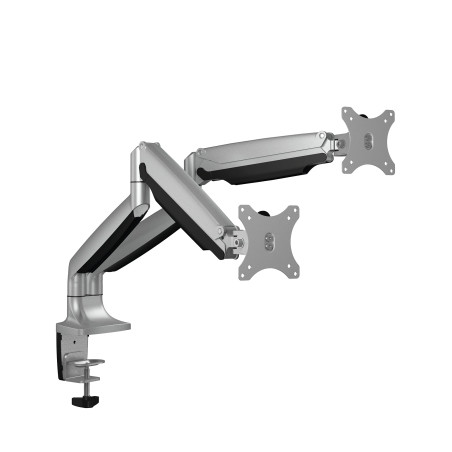 ICY BOX Support de Bureau pour Deux écrans jusqu'à 32" (81cm) Vesa, Guide-câble, Rotatif/inclinable, Ergonomique, argenté 60181