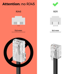deleyCON 3,0m Câbles Téléphoniques TAE-F Mâle à RJ11 Mâle 6P4C Câble Plat Terminaux Analogiques à Prise Téléphonique TAE-F Télép