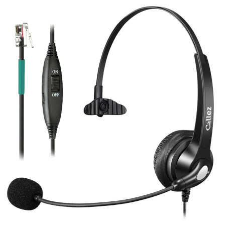 Casque Téléphone Fixe RJ9 avec Micro Anti-Bruit, Oreillette Filaire pour Aastra 6757i Fanvil X7C Polycom VVX411 Alcatel Temporis