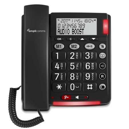 Amplicomms BigTel 48 Plus Téléphone Filaire à Grand Bouton avec Mains Libres et Audio Boost 40dB, sonneries Extra Fortes, Compat