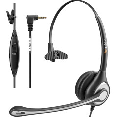 Wantek Casque téléphonique avec Prise Jack 2,5 mm avec Microphone antibruit et contrôle du Volume, Casque téléphonique Fixe sans