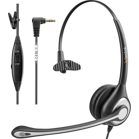 Wantek Casque téléphonique avec Prise Jack 2,5 mm avec Microphone antibruit et contrôle du Volume, Casque téléphonique Fixe sans