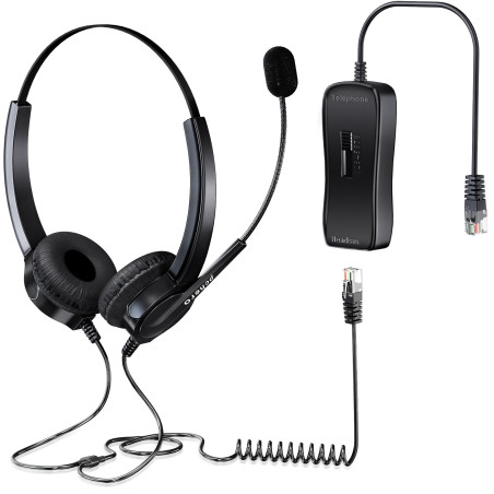 PChero Régulier Casque Téléphones de Bureau, Mains Libres Noise Cancelling Corded Headset Call Center Casque avec RJ9 Head & Mic