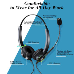 PChero Régulier Casque Téléphones de Bureau, Mains Libres Noise Cancelling Corded Headset Call Center Casque avec RJ9 Head & Mic