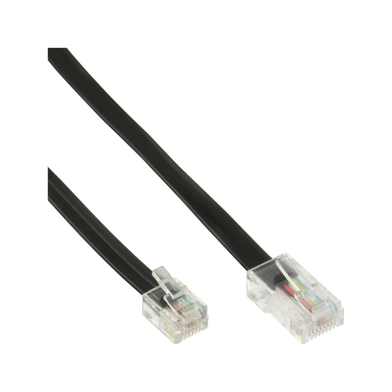 InLine 18648 câble de téléphone 10 m Noir - Cables de téléphone (10 m, RJ45, RJ12, Noir, Male connector / Male connector, Plat)