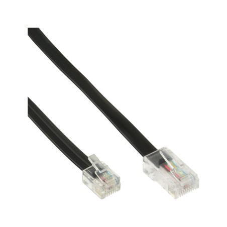 InLine 18648 câble de téléphone 10 m Noir - Cables de téléphone (10 m, RJ45, RJ12, Noir, Male connector / Male connector, Plat)