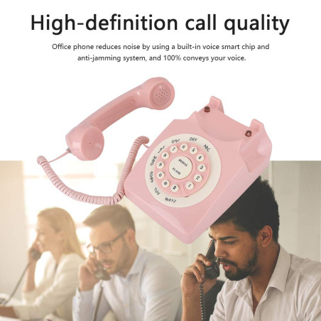 Téléphone Vintage Rose, Téléphone Fixe Rétro des Années 80, Téléphone de Bureau à Cadran Rotatif à L'ancienne, avec Ligne UK + U