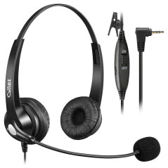 Callez Casque Téléphone Fixe sans Fil de 2,5 mm Dual avec Micro Anti-Bruit, Contrôle de Volume, Oreillette de Centre d'appel pou