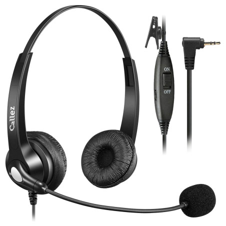 Callez Casque Téléphone Fixe sans Fil de 2,5 mm Dual avec Micro Anti-Bruit, Contrôle de Volume, Oreillette de Centre d'appel pou