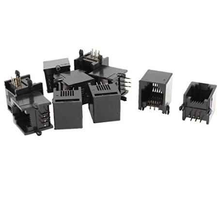 sourcing map 10pcsNoir RJ11Modulaire fiche 6P6CPCB Prise Monter Téléphone Connecteurs