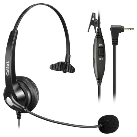 Callez Casque Téléphone Fixe sans Fil de 2,5 mm Monaural avec Micro Anti-Bruit, Contrôle de Volume, Écouteurs de Centre d'appel