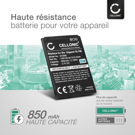 CELLONIC, Batterie Compatible avec Siemens Gigaset SL400, Gigaset SL450HX, Gigaset SL78H (850mAh, 3.7V) 2X Batterie de Remplacem