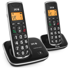 SPC Duo Comfort Kaiser - Téléphone Noir sans Fil avec Grandes Touches et Grands Chiffres, Compatible avec Les appareils auditifs