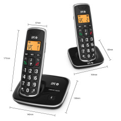 SPC Duo Comfort Kaiser - Téléphone Noir sans Fil avec Grandes Touches et Grands Chiffres, Compatible avec Les appareils auditifs