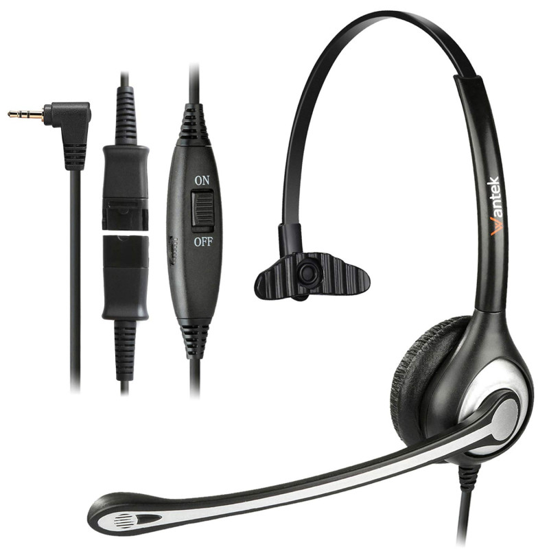 WANTEK Casque de téléphone sans fil avec micro antibruit Fiche jack de 2,5 mm Pour téléphone fixe Gigaset C430 C610 S850 Panason WANTEK Casque de téléphone sans fil avec micro antibruit Fiche jack de 2,5 mm Pour téléphone fixe Gigaset C430 C610 S850 Panason