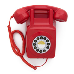 GPO 746 - Téléphone Fixe Rétro à Bouton- Poussoir Mural - Cordon Extansible, Sonnerie Authentique - Rouge
