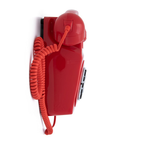 GPO 746 - Téléphone Fixe Rétro à Bouton- Poussoir Mural - Cordon Extansible, Sonnerie Authentique - Rouge