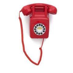 GPO 746 - Téléphone Fixe Rétro à Bouton- Poussoir Mural - Cordon Extansible, Sonnerie Authentique - Rouge