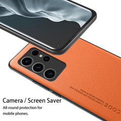 EASSGU Coque de Téléphone pour Samsung Galaxy S23 Ultra (6.8" inches), Etui en Cuir de Style Business - Orange