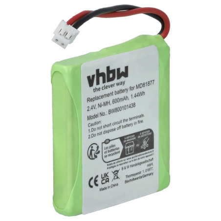 Batterie Ni-MH 600mAh, 2.4V pour téléphone T-COM Sinus A201 et BT Verve, remplace Les modèles 5M702BMX / GP0827 / GP0845