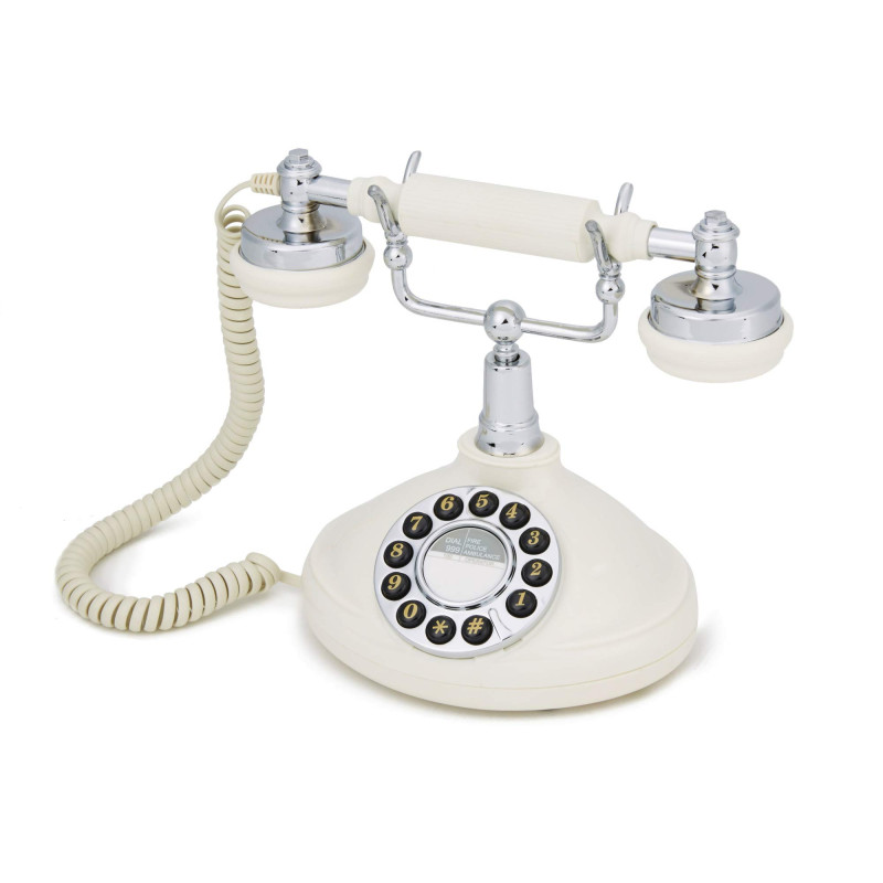 GPO Opal -Téléphone filaire classique rétro à bouton-poussoir,cordon extansible - Ivoir et Chrome