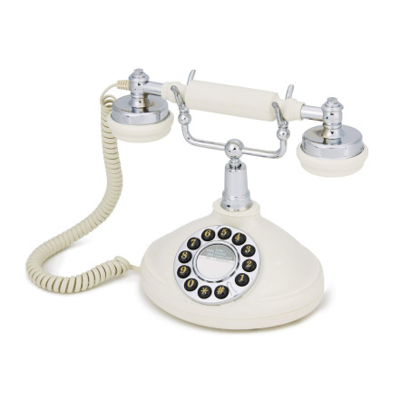 GPO Opal -Téléphone filaire classique rétro à bouton-poussoir,cordon extansible - Ivoir et Chrome