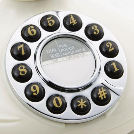 GPO Opal -Téléphone filaire classique rétro à bouton-poussoir,cordon extansible - Ivoir et Chrome