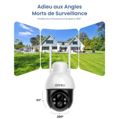 aosu 2K Camera Surveillance WiFi Exterieure sans Fil, 3MP Camera Solaire Extérieur, 360° PTZ Sécurité à Domicile, Suivi Automati