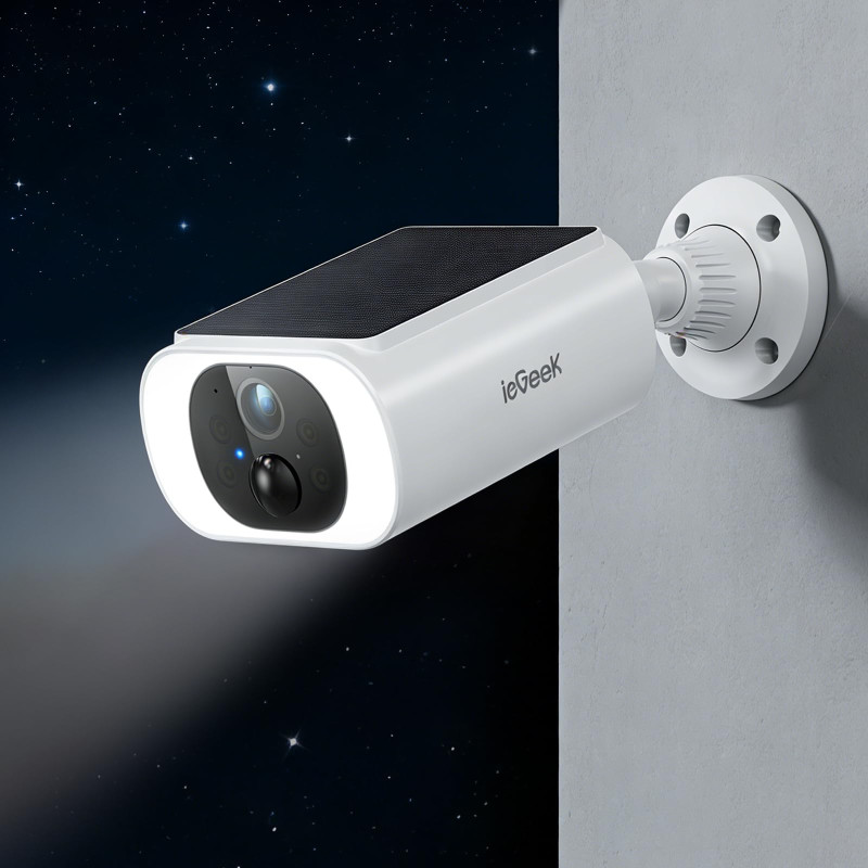 ieGeek Camera Surveillance WiFi Exterieure sans Fil Solaire - 2K Caméra avec Panneau Solaire Intégré, Batterie 5200mAh, Vision N