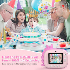 HiMont Appareil Photo Numérique Instantané,avec Papier d'impression & Carte TF 32G, Caméra Vidéo avec Stylos Colorés pour Le Bri