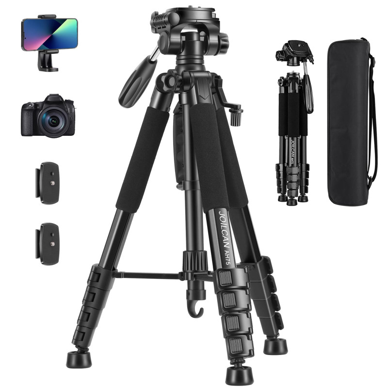 Trépied Appareil Photo pour Smartphone 187cm, JOILCAN Trépied Caméra avec Tête Pan Amovible à 3 Voies, Aluminium Portable Trepie Trépied Appareil Photo pour Smartphone 187cm, JOILCAN Trépied Caméra avec Tête Pan Amovible à 3 Voies, Aluminium Portable Trepie
