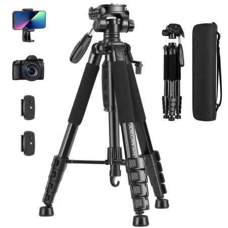 Trépied Appareil Photo pour Smartphone 187cm, JOILCAN Trépied Caméra avec Tête Pan Amovible à 3 Voies, Aluminium Portable Trepie