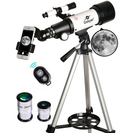 Gskyer Télescope 70 mm Ouverture 400 AZ-Mount Réfraction astronomique pour Enfants et débutants Télescope de Voyage Adulte D-704
