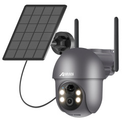 ANRAN 2K Caméra Surveillance WiFi sans Fil, Panneau Solaire+Batteries, 360° Pan/Tilt, Détection Mouvement PIR, Couleur Vision No