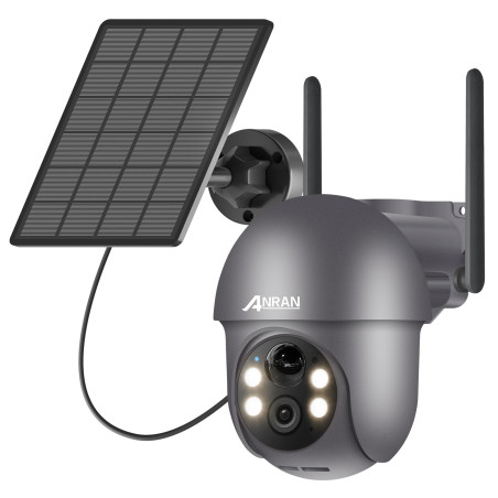 ANRAN 2K Caméra Surveillance WiFi sans Fil, Panneau Solaire+Batteries, 360° Pan/Tilt, Détection Mouvement PIR, Couleur Vision No