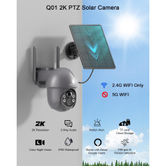 ANRAN 2K Caméra Surveillance WiFi sans Fil, Panneau Solaire+Batteries, 360° Pan/Tilt, Détection Mouvement PIR, Couleur Vision No