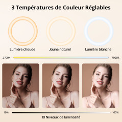 ATUMTEK Anneau Lumineux 12" avec Trépied Extensible 160 cm, 3 Modes de Lumière & 10 Niveaux de Luminosité, Lampe LED Selfie avec