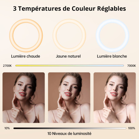 ATUMTEK Anneau Lumineux 12" avec Trépied Extensible 160 cm, 3 Modes de Lumière & 10 Niveaux de Luminosité, Lampe LED Selfie avec