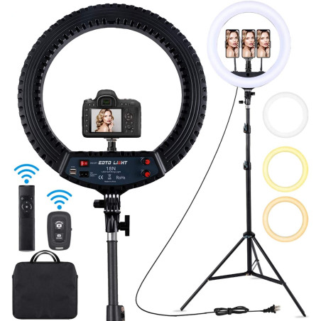 Ring Light avec Trépied, 18 Pouces Extérieur 2900-6000K LED Anneau Lumineux Réglable, Lampe Annulaire pour Telephone Youtube Tik